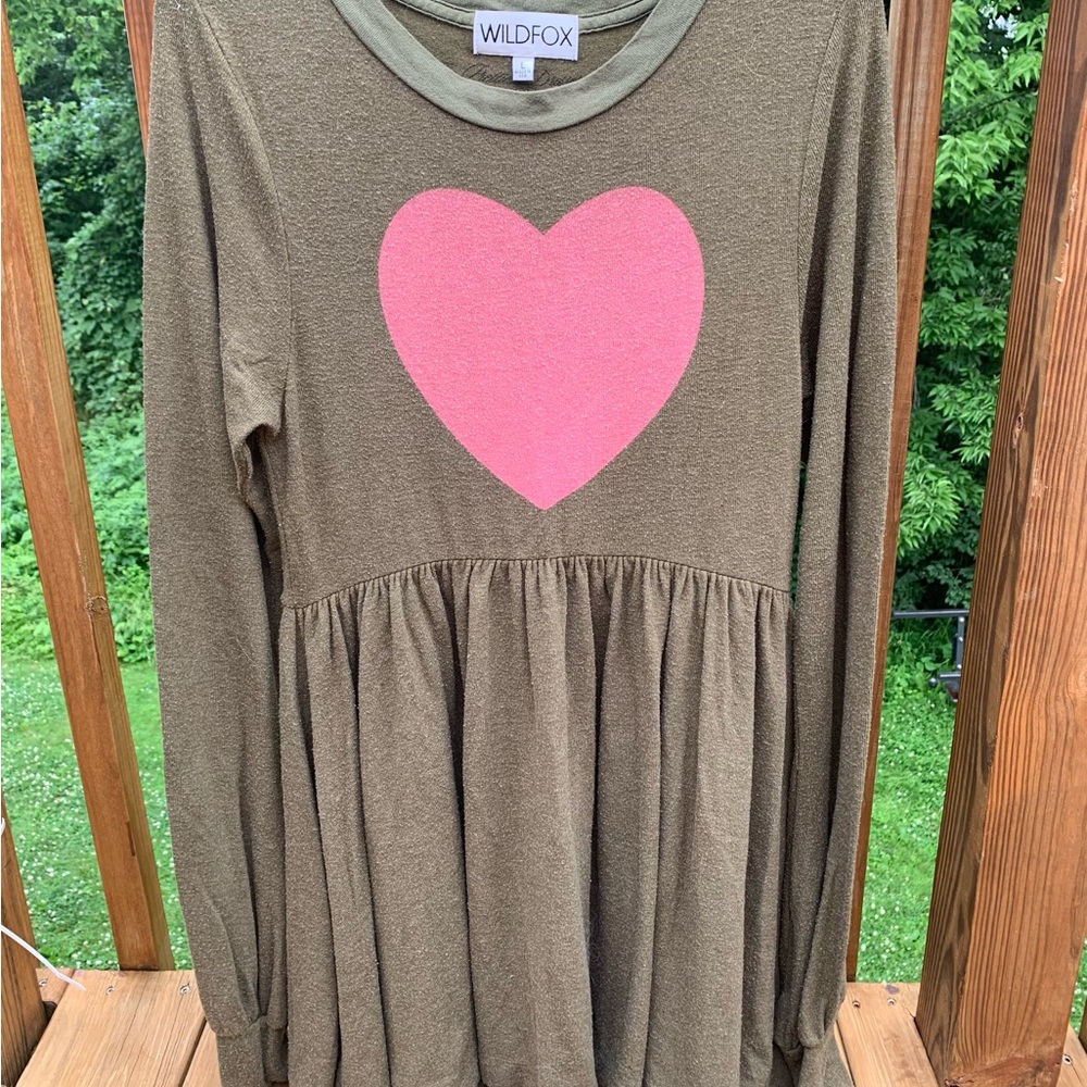 Wildfox Olive Green Heart Long Sleeve Top Empire Waist Large